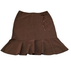 Love Me USA Black Flounce Skirt with‎ Floral Detail Romantic Office Wear Large